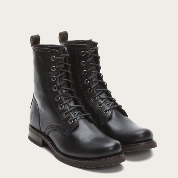 Frye Veronica Combat Black Leather Lace Up Casual Moto Everyday Cute Ankle Boots - Picture 3 of 16